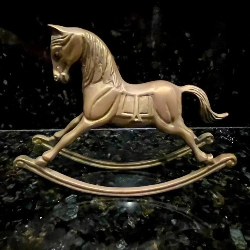 Brass-Tone Rocking Horse Figurine - Classic Home Accent